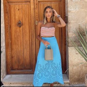 ZARA LINEN BLEND EMBROIDERED SKIRT